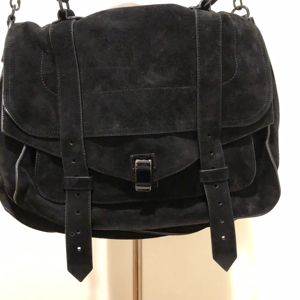 Black Suede Satchel Handbag - Women